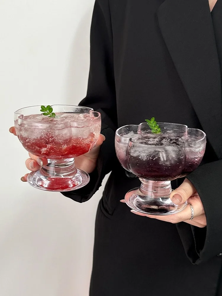 

Retro Sle Floral d High Foot Glass Jam Cup Dert Cup Yogurt Cup Home High Aesthetic Ice Cr Pudding Cup