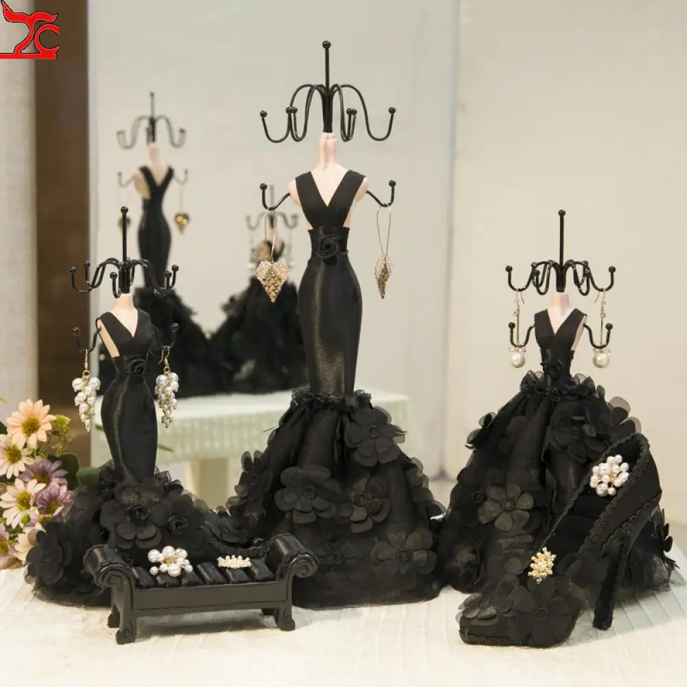 Black Jewelry Rack Household Creative White Wedding Dress Model Necklace Rack Red Earring Rack Wedding Window Display Gift