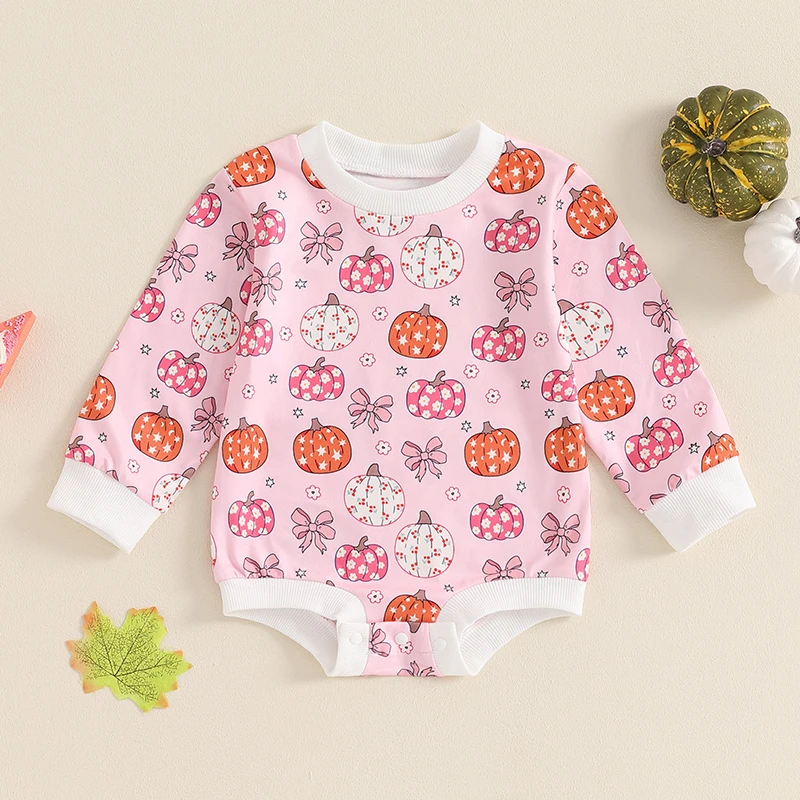 

Suefunskry Infant Baby Girls Halloween Romper Long Sleeve Crew Neck Ghost/Pumpkin Print Casual Romper