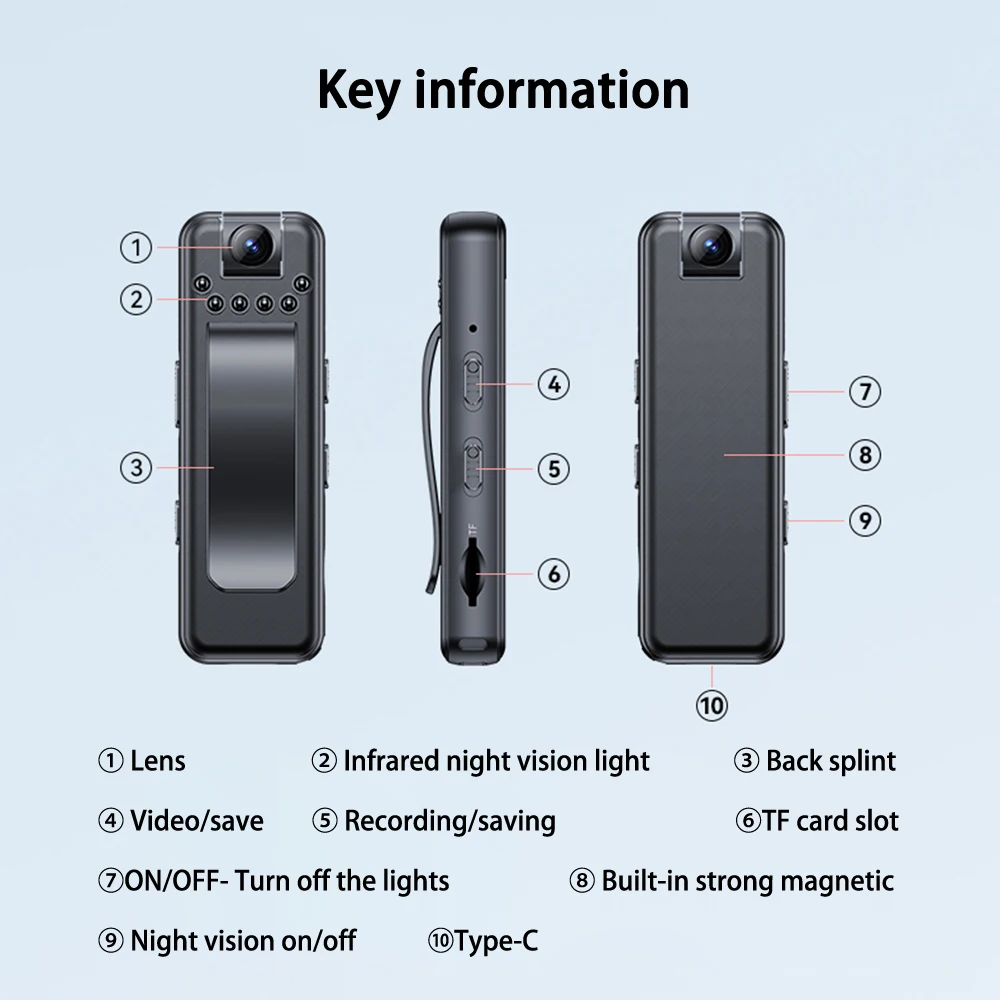 กล้องการประชุมกลางคืนอินฟราเรด HD ปากกาตัดเสียงรบกวนกล้อง1080P เครื่องบันทึกคลิปด้านหลัง Magnetic Night Vision อุปกรณ์บันทึก