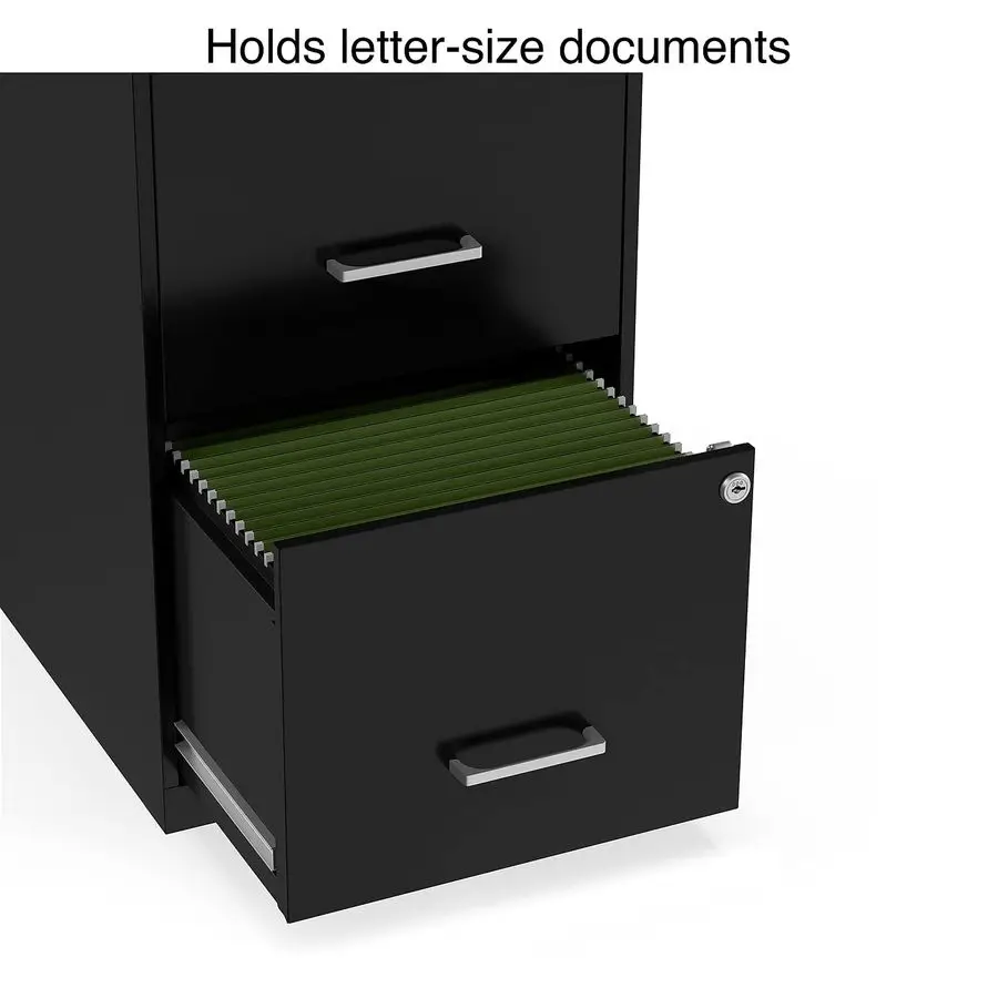 2Drawer Vertical File Cabinet, Letter Size Documents, Lockable, 18.9 D x 14.3 W x 24.1 H, Black