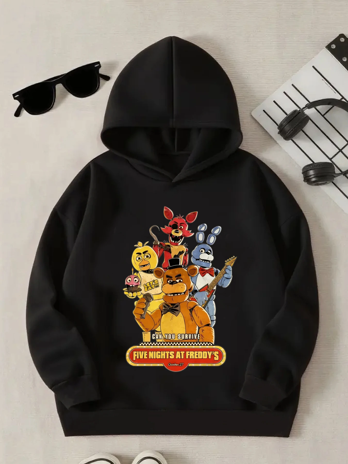 Five Nights At Freddy's Kids Hoodie, Fnaf Cartoon Print Pullover, Casual Long Sleeve Hooded Sweatshirt For Boys & Girls