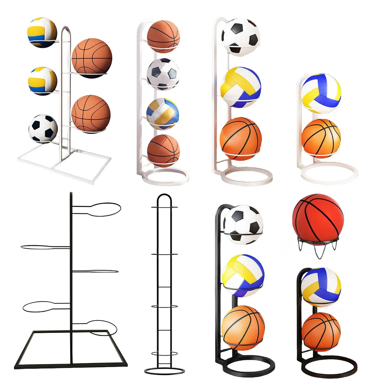 Basketballhalter aus Gusseisen, 2/3/4 Etagen, Multi-Sport-Ballregal, robustes Aufbewahrungsregal für Volleyball, Fußball, Wohnzimmer