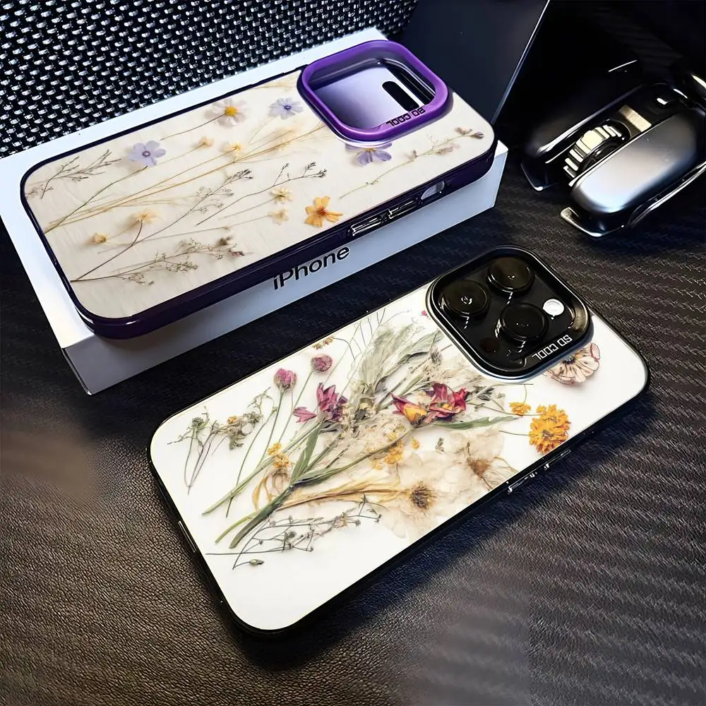 

Pressed_flowers beige_base Phone Case For iPhone17,16,15,14,13,12,11 Plus,Pro Max Purple Matte Shockproof Cover