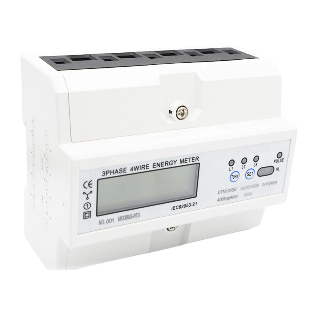 10-40A DIN Rail Energy Meter LCD Display Plastic Case Rail-mounted Double LED Home School Gauge 3 Phase 4 Wire Wattmeter