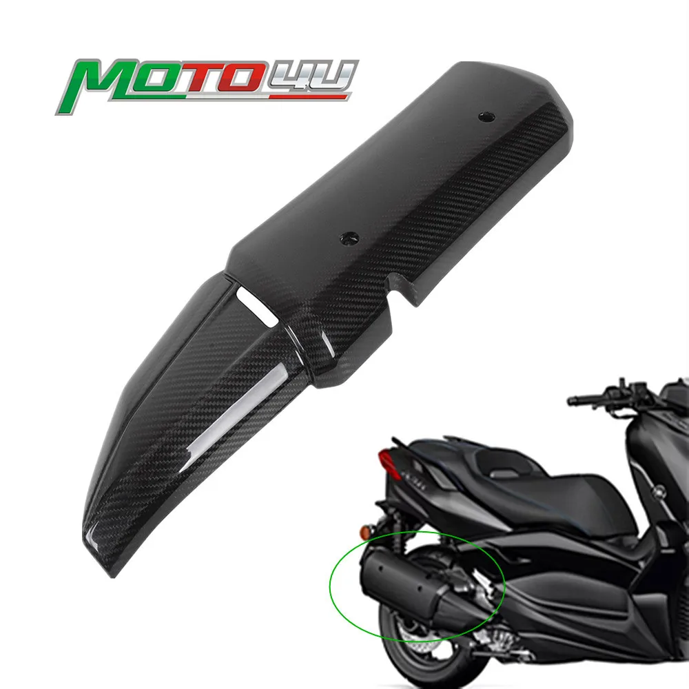 MOTO4U For YAMAHA XMAX 300 XMAX300 2022 2023 Carbon Fiber Exhaust Cover Heat Shield Cover Guard Muffler Protector Gloss Cover