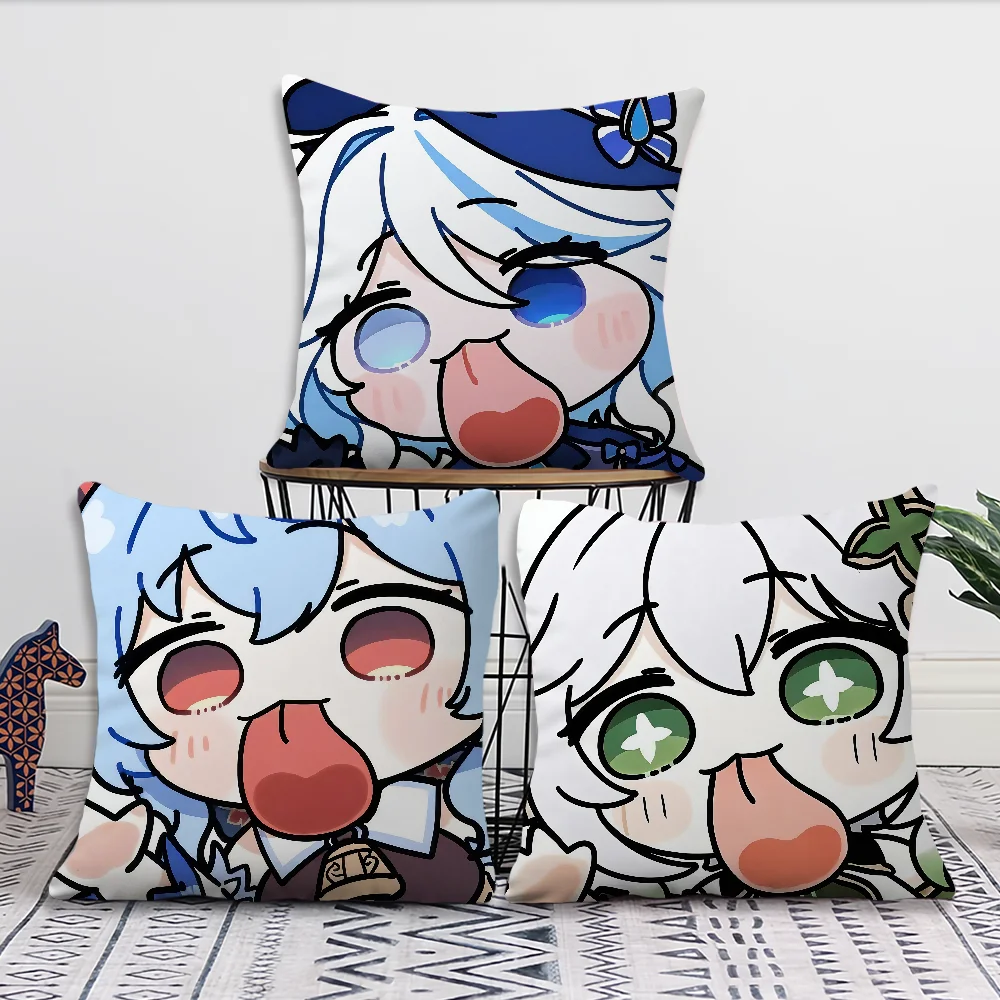Genshin Impact face Cute Q-version Game cushion cover Pillow Cover Decoration Room Home Sofa living Office Car Nordic Simplicity