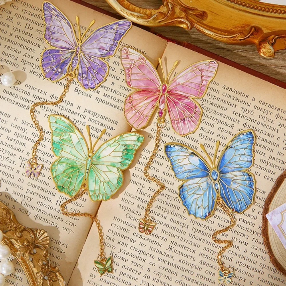 

1Pc Cute Butterfly Metal Bookmark Colorful Bronzing Bookmark With Chain Gifts For Book Lovers Readers Writers Friends Adults