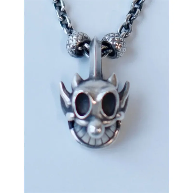 American Style Silver Color Skull Demon Pendant Necklace Men's Rock Hip Hop Joyful Atmosphere Jewelry Necklace