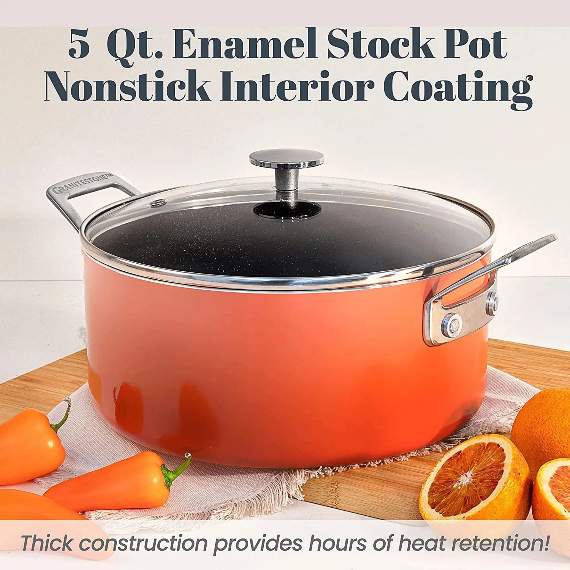 

5 Qt Nonstick Stock Pot Soup Pot Pasta Pot Stew Pot with Tempered Glass Lid-Oven & Dishwasher Safe, Coral
