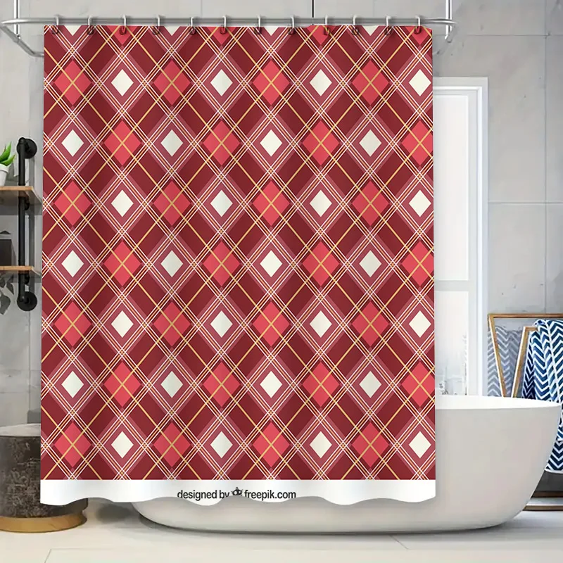 

Черная, красная, белая клетчатая занавеска для душа, водонепроницаемая ткань с принтом, декор для ванной комнаты, современный стиль с набором стержней
