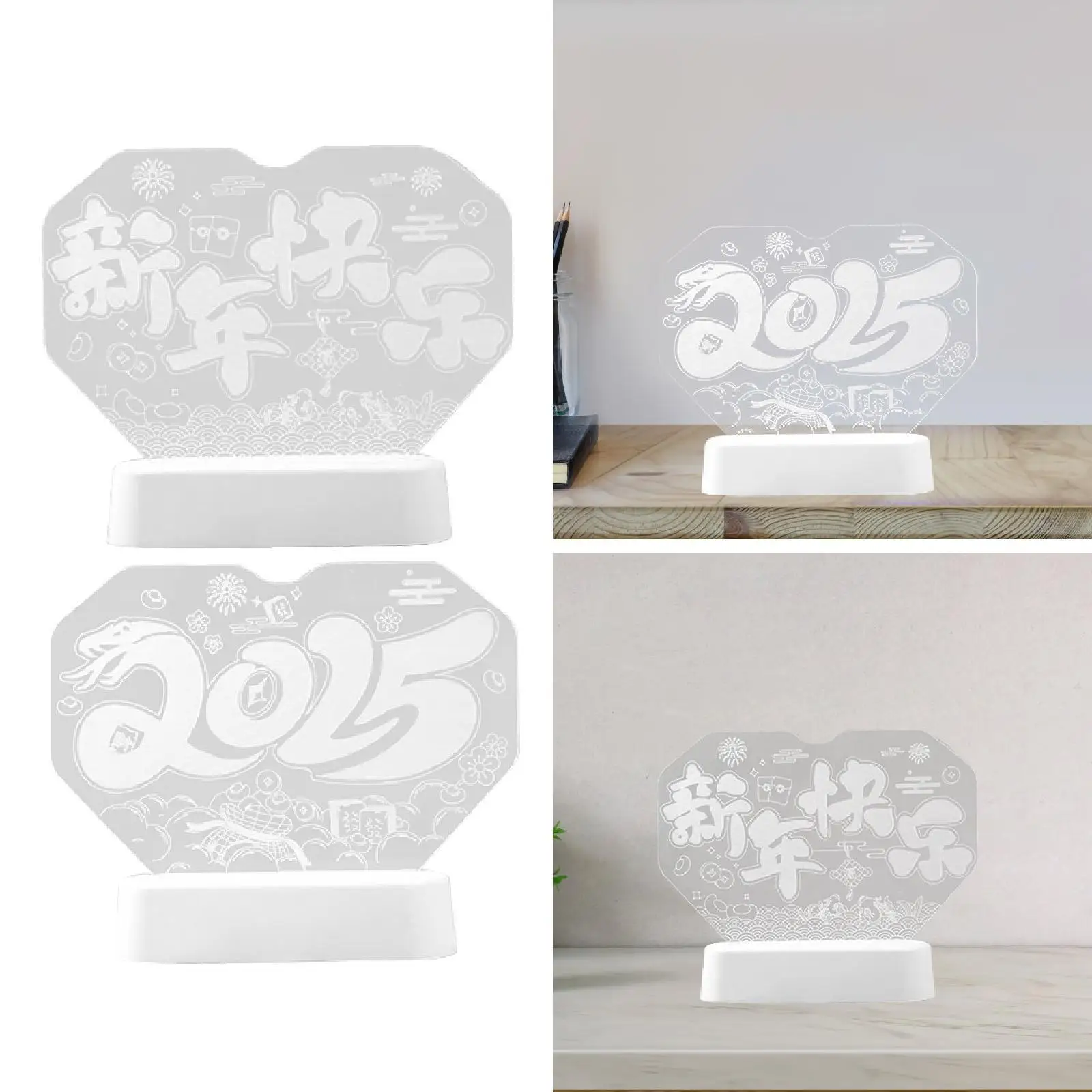 

Acrylic Light Sign Ornament Night Light Collectible Chinese New Year Decoration for Bookshelf Desk Farmhouse Study Room Bedroom