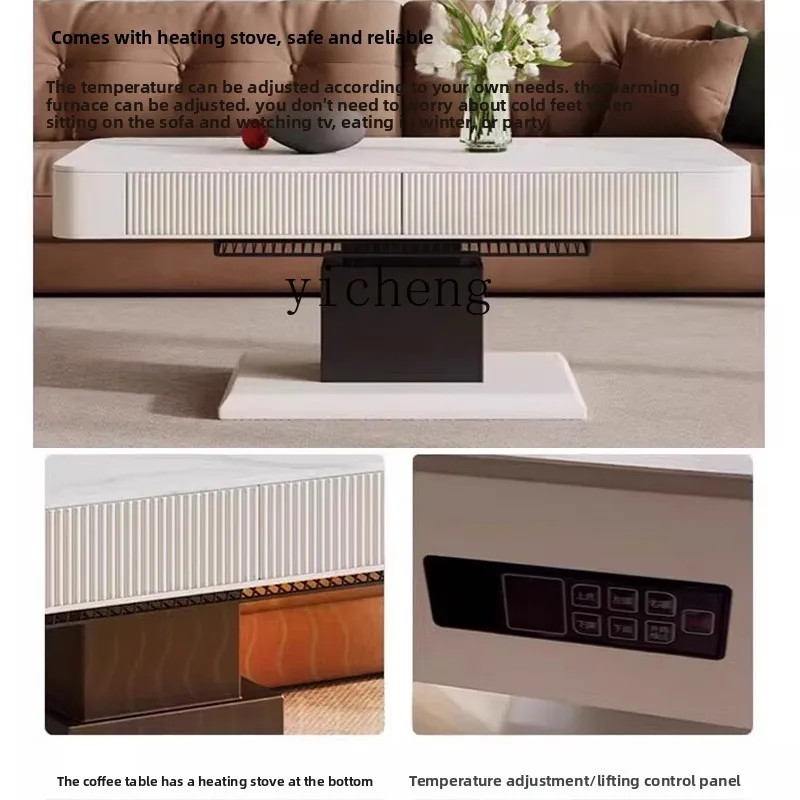 

ZZ lifting mobile electric heater rock slab coffee table dining table telescopic dual-purpose small apartment living room