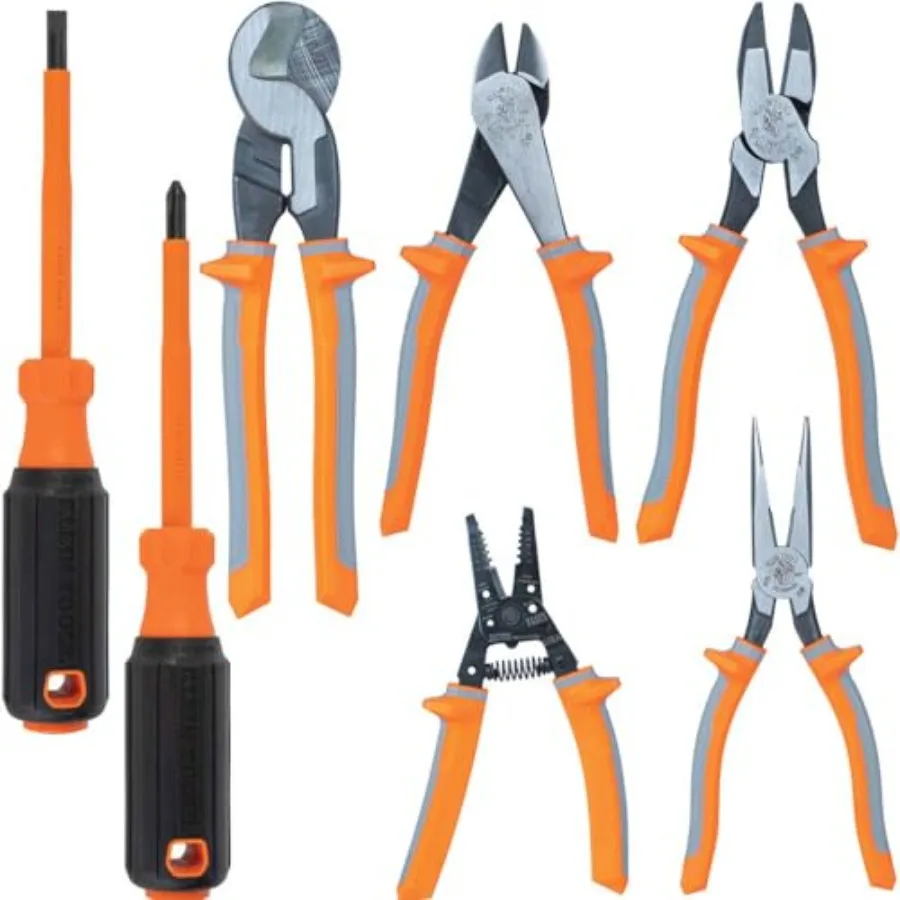 1000V Insulated Plier Tool Set, Made in USA, with 3 Pairs of Pliers, Cable Cutter, Wire Stripper, and 2 Screwdrivers, 7-Piece
