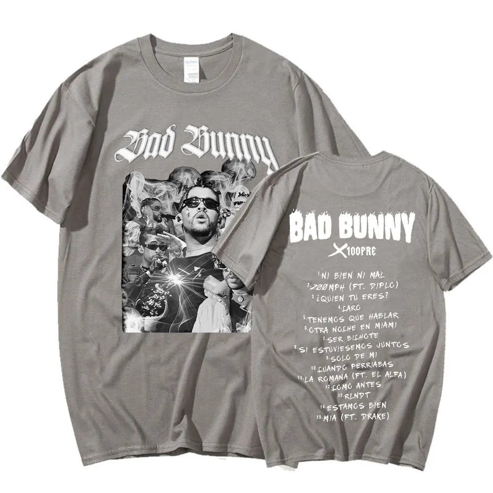 Rapper Bad Bunny T Shirt Music Album Graphic Print T-shirt Men Women Fashion Hip Hop Casual Oversized Cotton T-shirts Streetwear