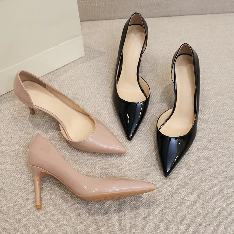 6 cm Buty Luksusowe Damskie Wysokie Obcasy Patent Leather Pointed Toe Pumps Beige Ladies Dress Shoes for Women 41 42 43