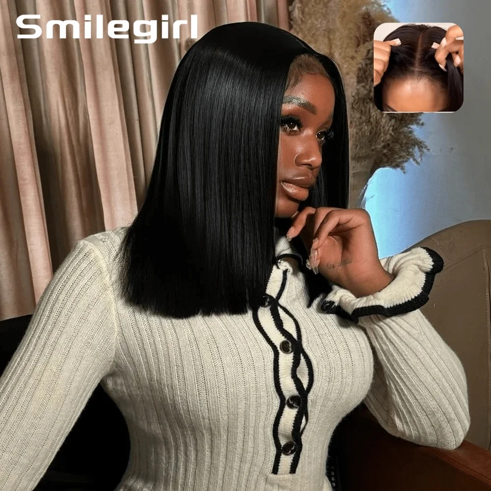 

Glueless Human Hair Wigs 5x5 Lace Front Straight Bob Human Hair Wig 200% Density Short Bob Wigs For Black Women Pre Plucked Cut Wig