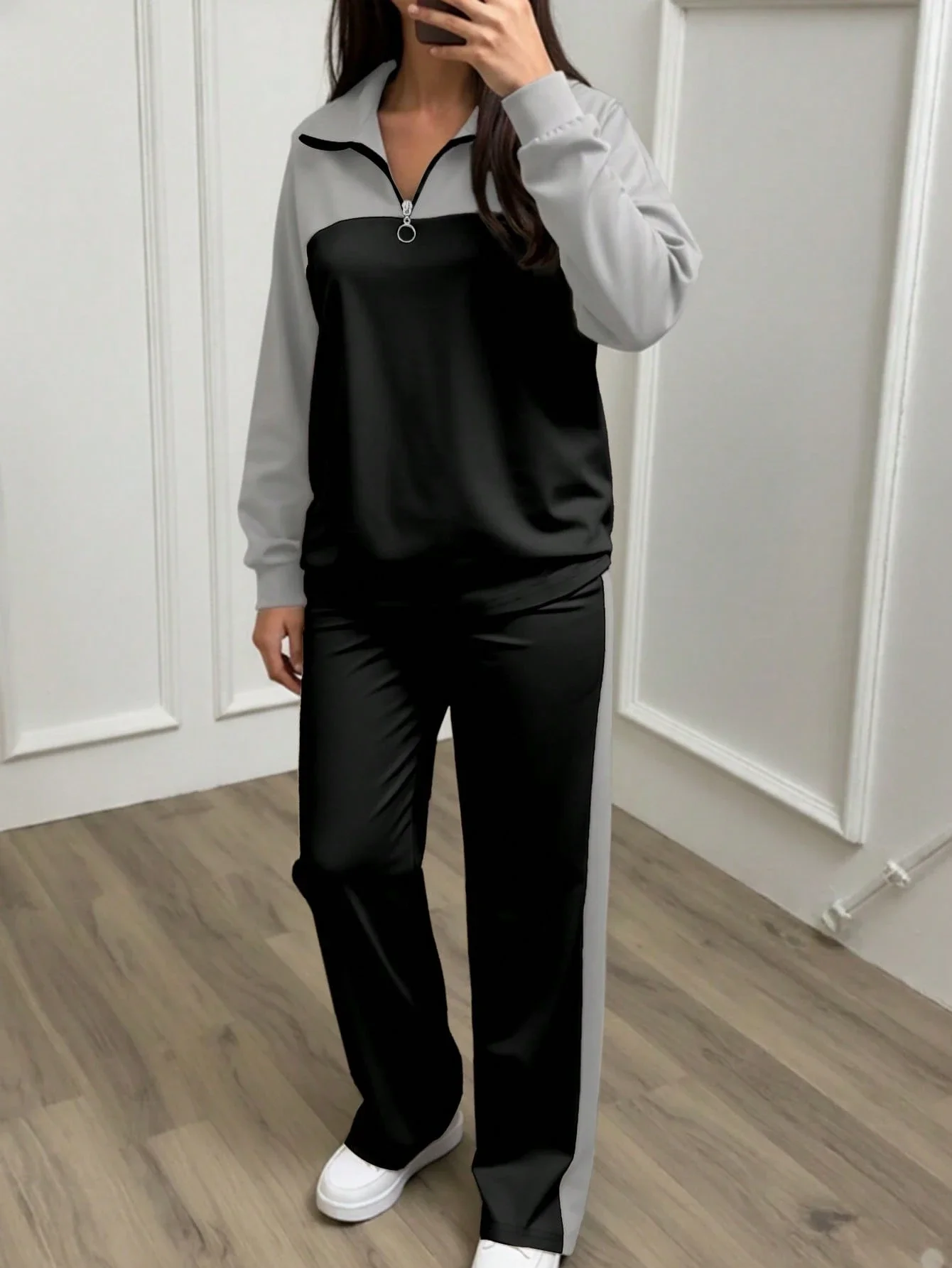 

Women's Casual 2 Piece Set Collared Loose Top And Wide Leg Pants