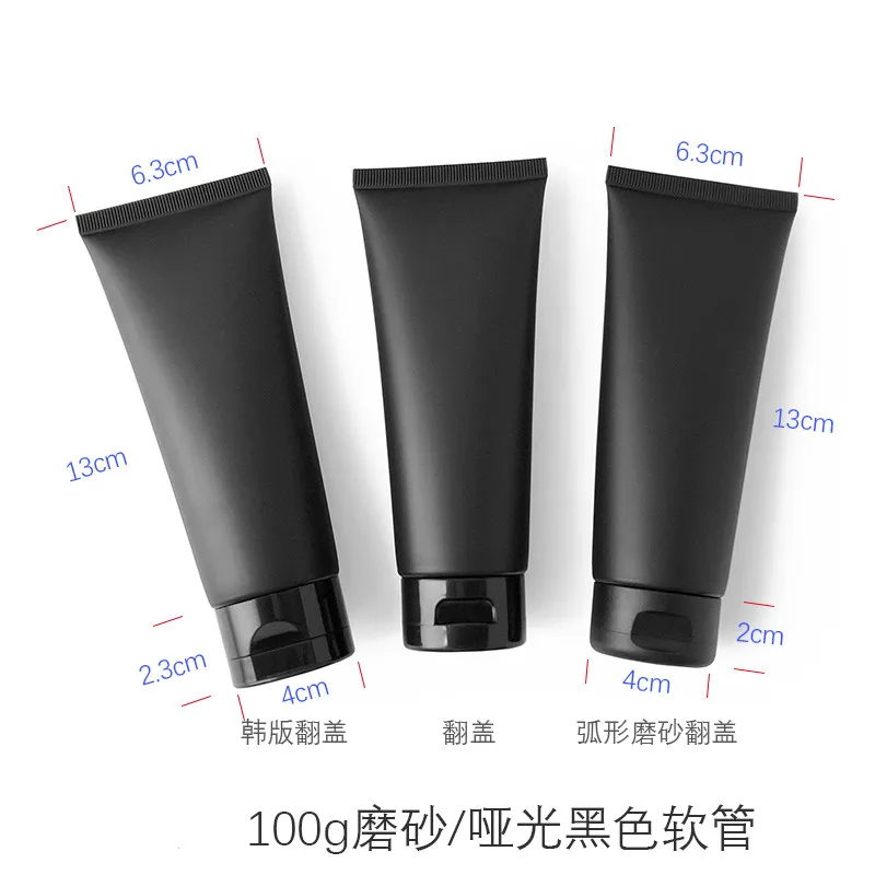 10-100pcs Empty 100ml Matte Black Soft Tube Plastic Squeeze Bottle Facial Cleanser Body Cream Cosmetic Container Flip Cap