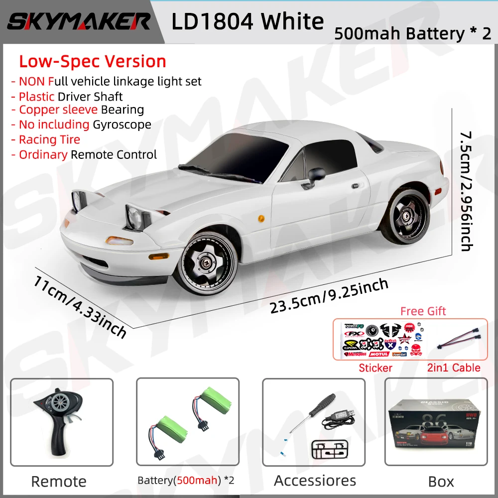 Skymaker LDRC LD1804 1/18 RC Drift Auto MX5 2,4 GHz RWD met ESP Gyroscoop on-Road LED-verlichting Volledige schaal RC Auto's Kinderen Speelgoed Cadeau
