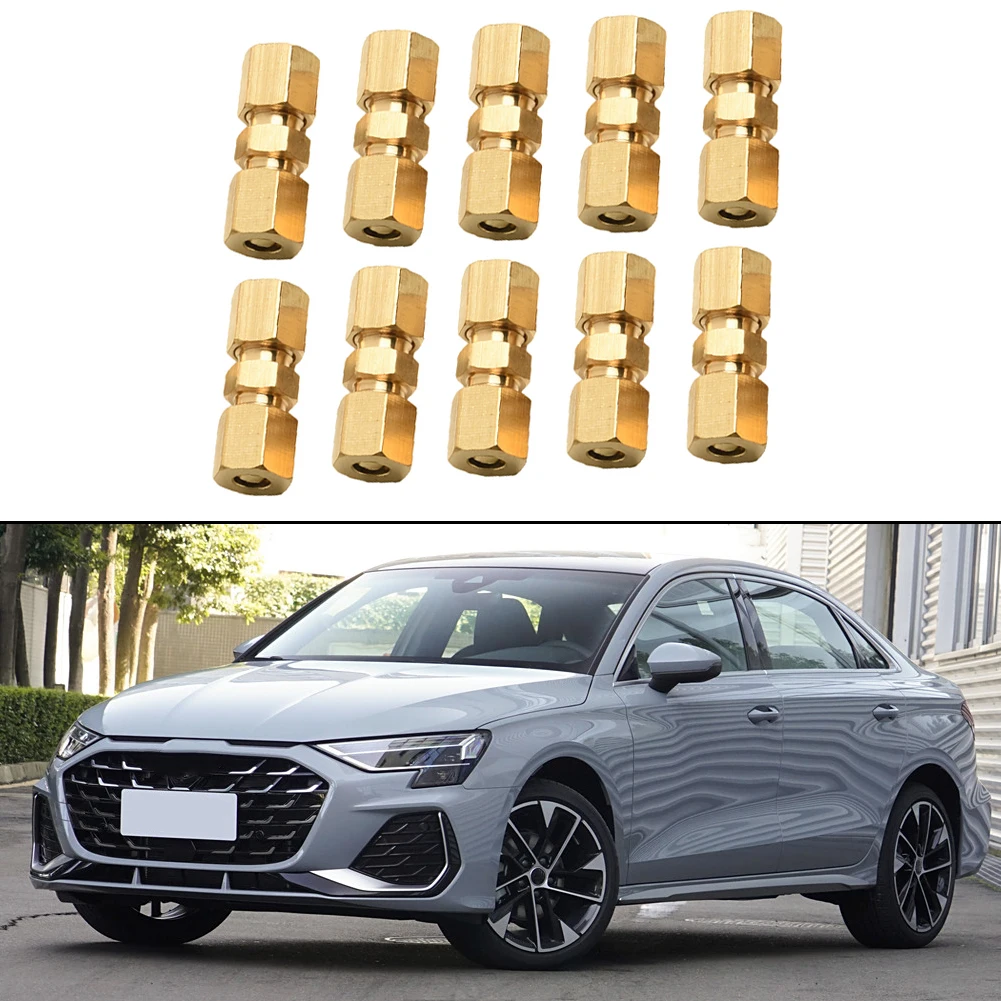 10 PCS Straight Brass Brake Line Compression Fitting Unions For OD Tubing Brass Unions Brake Line Tool Car Accessories