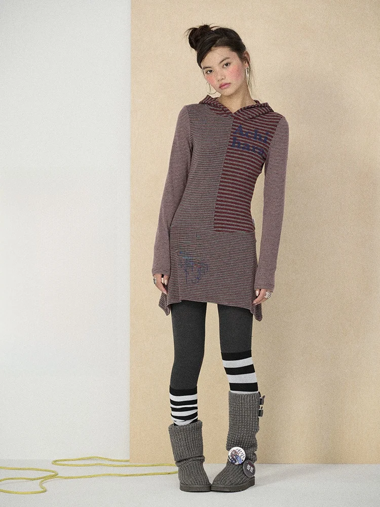 

Футболка в полоску Ахихара, базовая юбка, новинка 2023 года, зимняя накидка вокруг Dr Evening Puppet Rabbit Long Sve, женская смесь полиэстера...