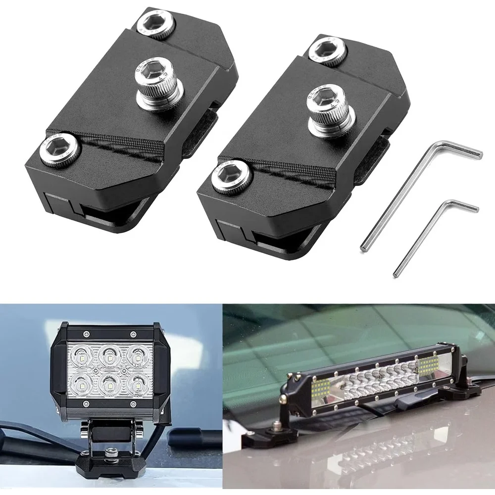 MOVOTOR Universal No-Drill Hood Mount Light Brackets Aluminum Ditch Light Brackets Fits LED Work Lights Universal for Truck SUV