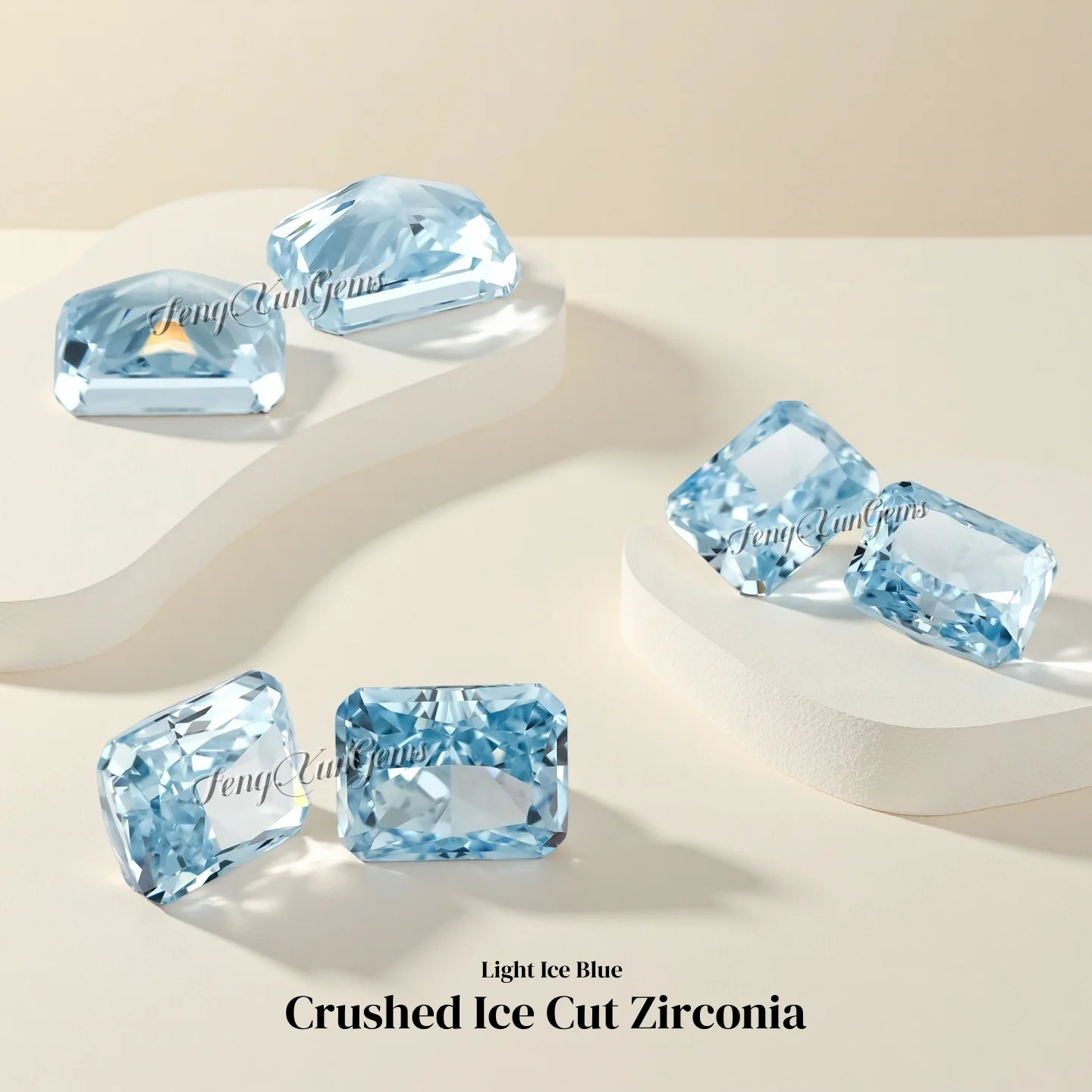 

5A Light Ice Blue Cubic Zirconia Premium cut High Carbon Diamond Octagon Crushed Ice Cut Loose Stones For Jewelry Making