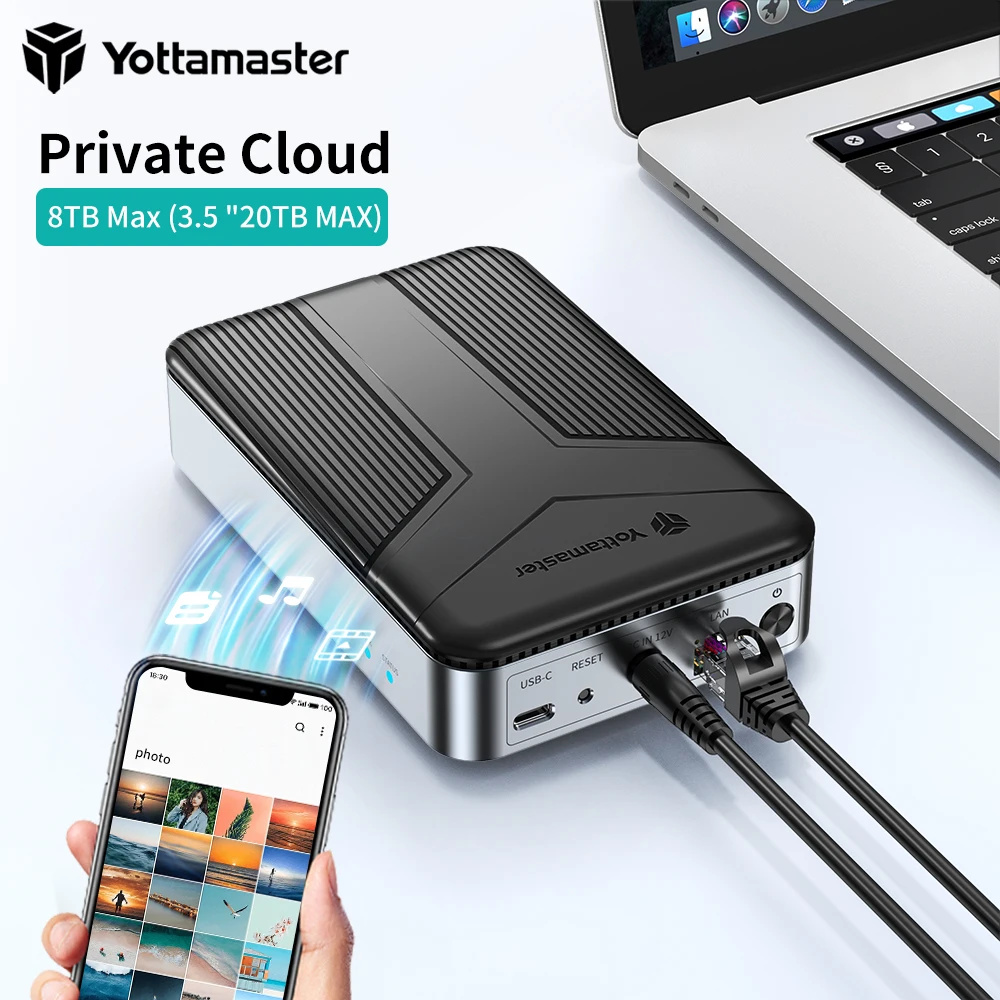 Yottamaster 1Bay Hard Drive Enclosure NAS Private Cloud Network HDD Enclosure to 2.5/3.5 Inch SATA Disk Case 20TB Capacit