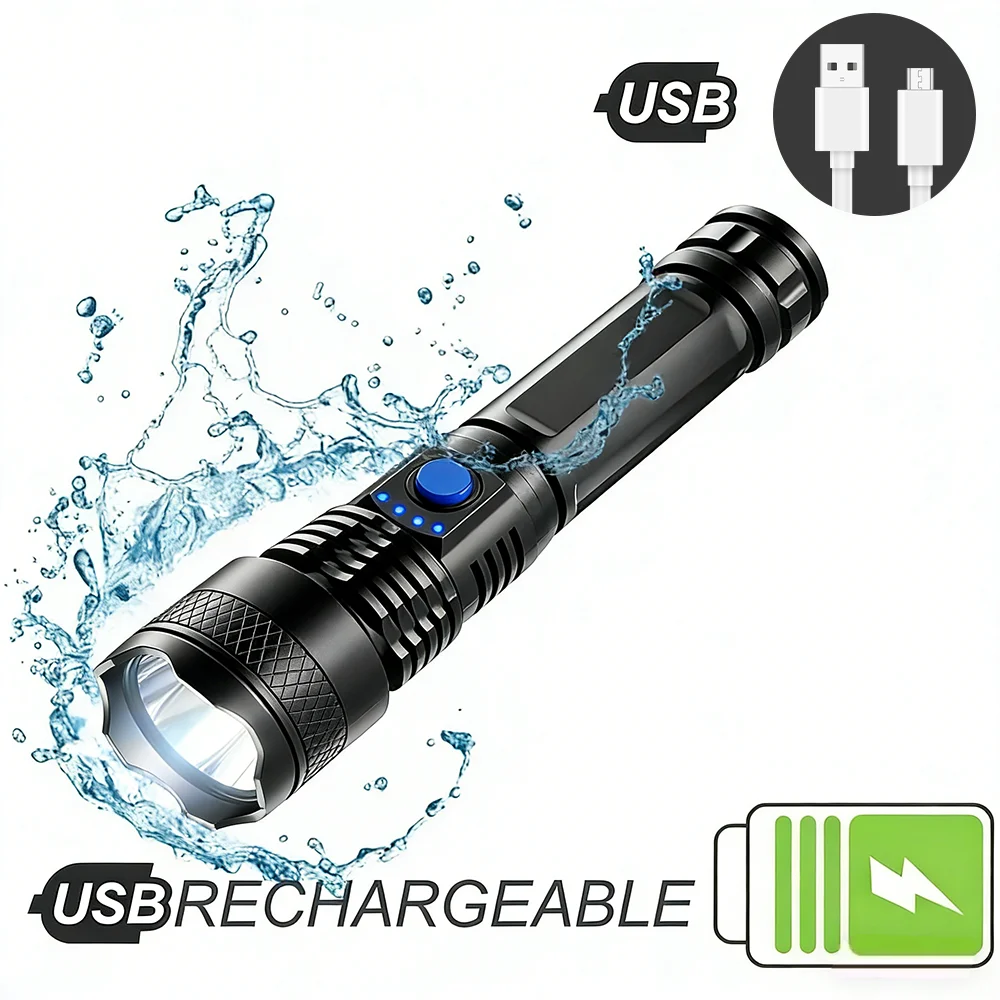 

Портативные фонарики, мощный перезаряжаемый светодиодный фонарик, водонепроницаемый фонарик, фонарик с дисплеем мощности, уличный фонарик для кемпинга, рыбалки