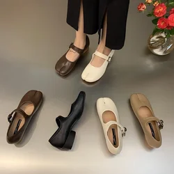 2024 Spring Tabi Ninja Moccasins Round Split Toe Shallow Women Single Shoes Buckle strap Female Casual Soft Mary Janes Shoes