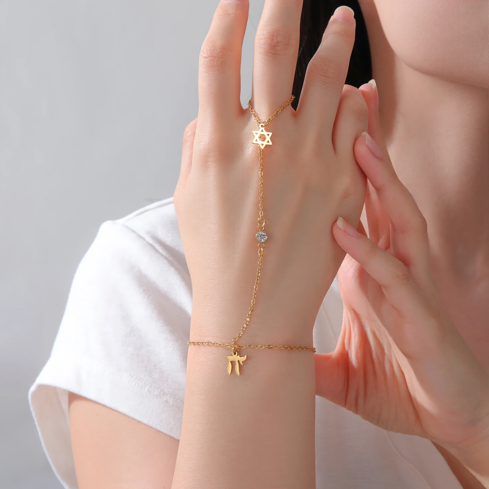 EUEAVAN 1 قطعة نجمة داود العبرية تشاي سوار للنساء الذهب اللون الحد الأدنى أساور ساحرة اليهودية تميمة مجوهرات هدايا