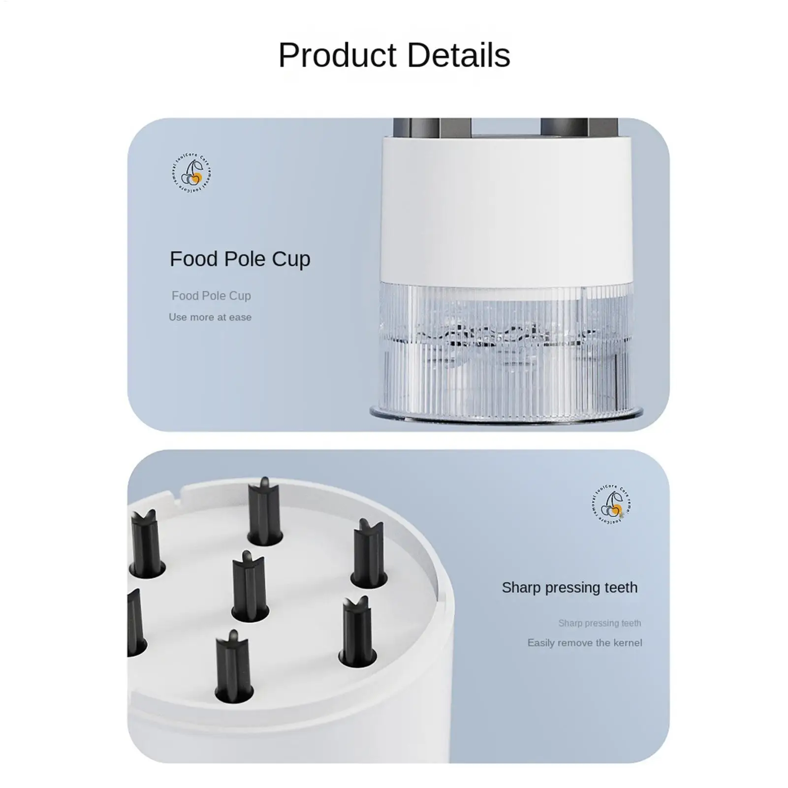 Descorazonador de cerezas tipo empuje con protector contra salpicaduras para hacer mermelada, ideal para el hogar, la cocina, pastelerías, frutas y aceitunas. Color rojo.