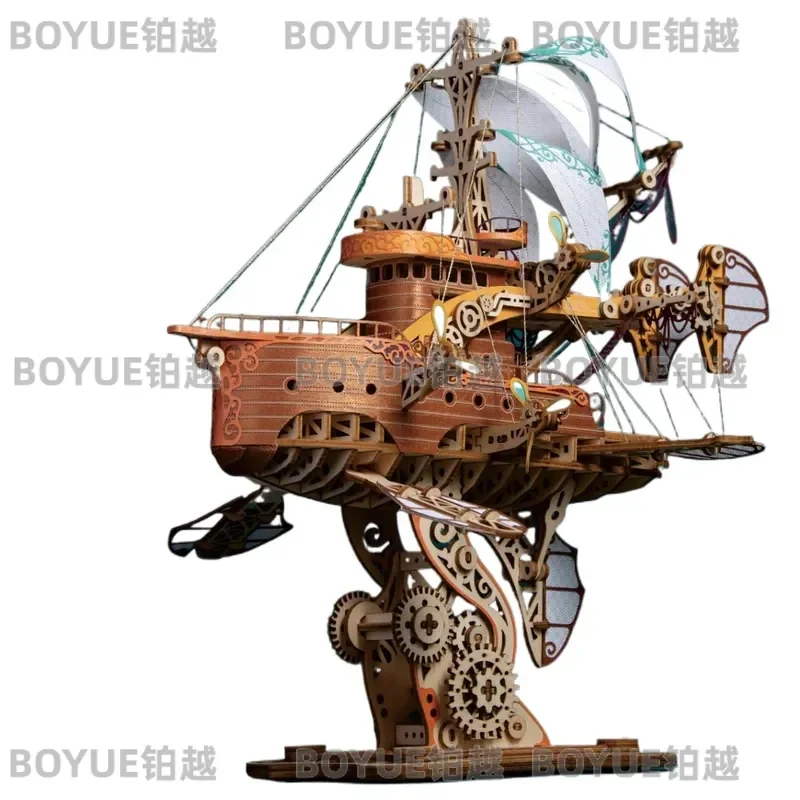 Handmade Wooden 3D Puzzle Cat Spaceship Model Kit DIY Assembly Toy Earth Travel Theme Desktop Ornament Gift for Kids Adults