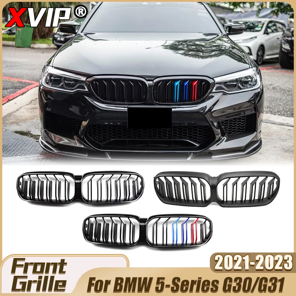 

XVIP Front Matte Black Double Line Style Bumper Grille Glossy M-Color Racing Grille Upper Grill For BMW 5-Series G30/G31 2021-23