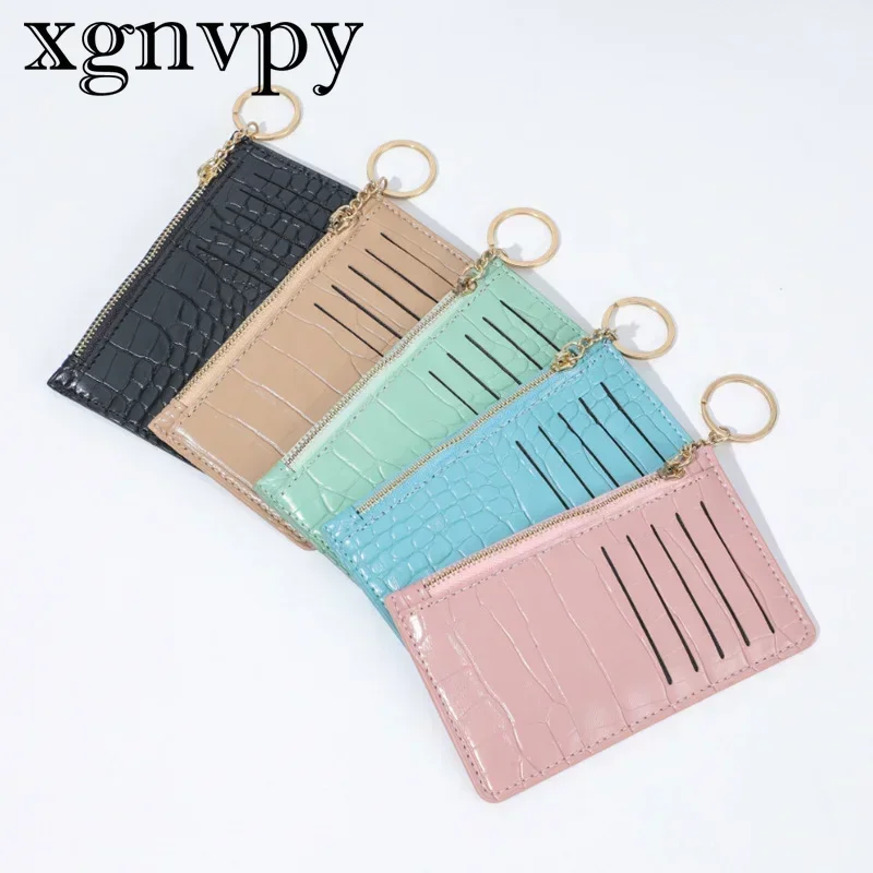 xgnvpy New Women's Card Holder Zipper Multi-Card Bag Lady's Portable Thin Wallet with Key Ring Coin Purse Organizer