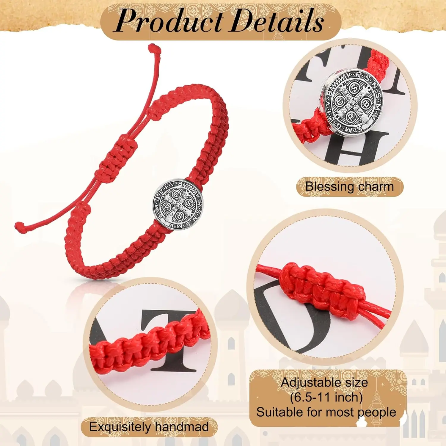 Black Red String Saint Benedict Bracelet, Unisex