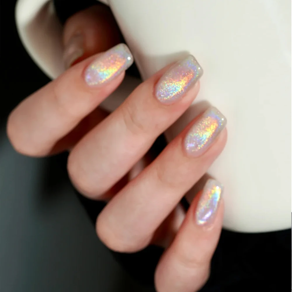 1bottle Rainbow Holographic Chrome Nail Powder Super Laser Shining Pearl Pigment Silver Rub Dust  Aurora Mermaid Nail Art Powder