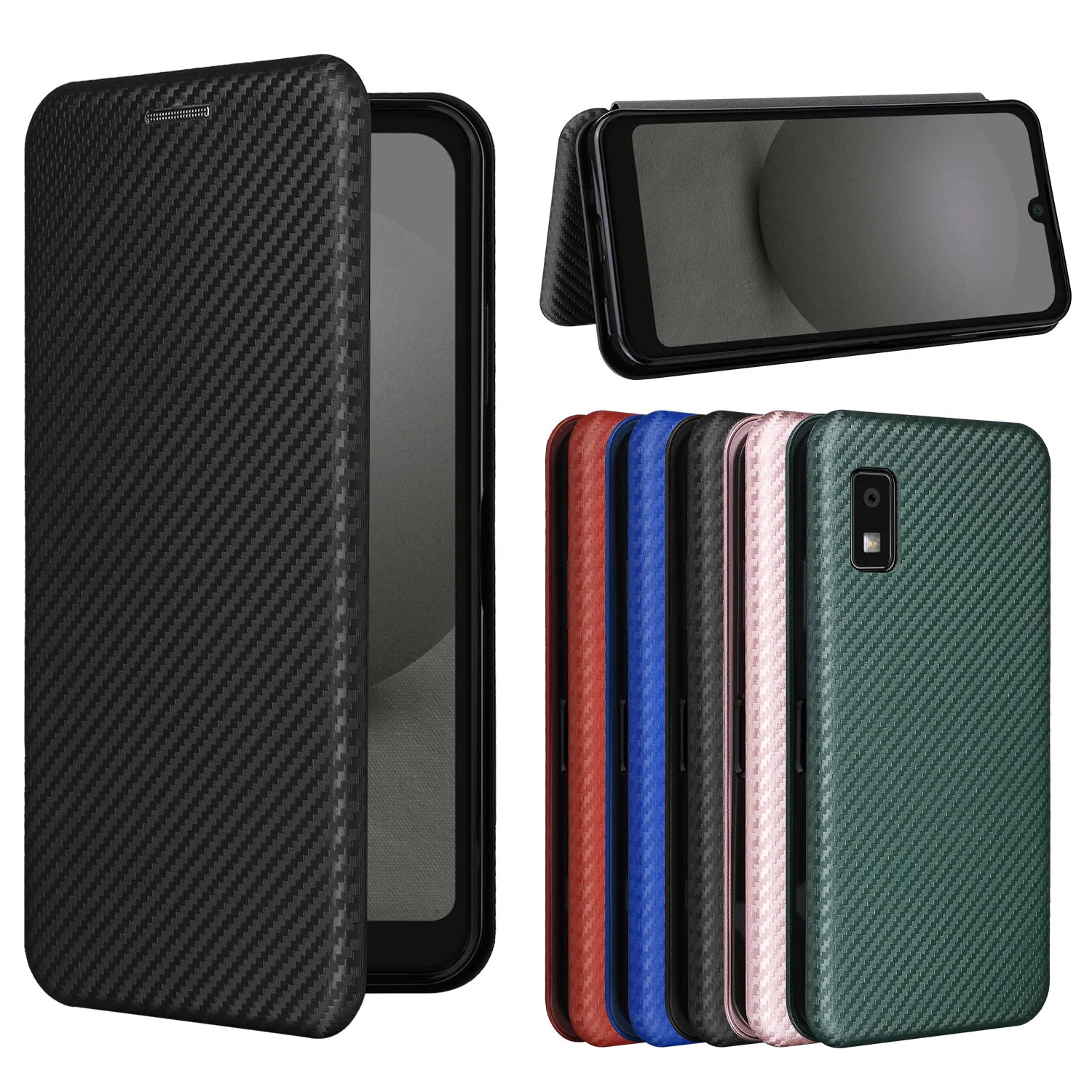 For Sharp Aquos Wish 3 Carbon Fiber Flip Leather Case Aquos Wish3 SH-53D A302SH Business Magnetic Wallet Card Slot Slim Cover