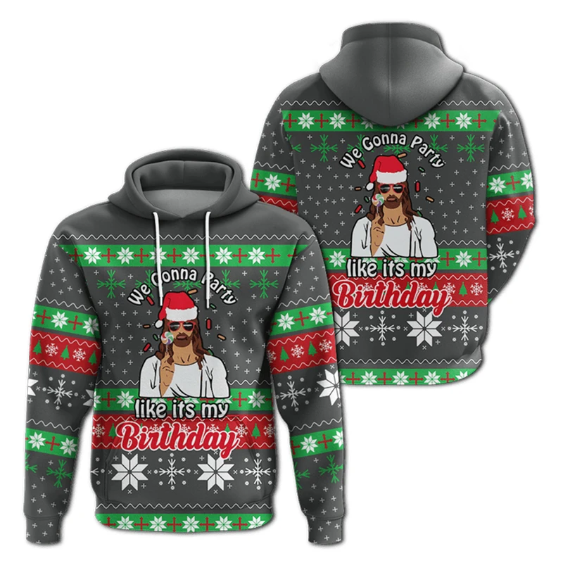 Jesus cristo feio moletom com capuz roupas masculinas 3d impresso papai noel padrão hoodies feliz natal moda ao ar livre popular casaco topo