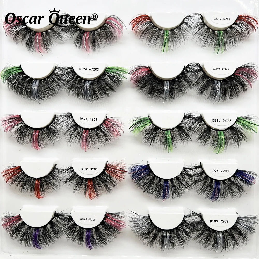 Handmade 5D Glitter Colored Lashes 25MM 3D Mink Lashes Wholesale Natural Eyelashes Extension Make up Fake Eyelashes Box Package