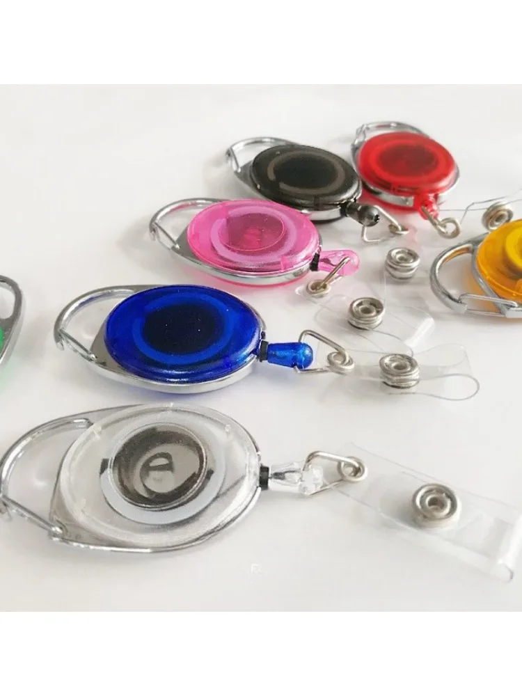 Bobine de Badge ovale transparente, Clip de porte-clés rétractable pour carte d'identité, facile à tirer, porte-Badge en métal, fournitures de bureau