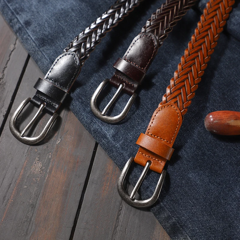 Woven perforated waistband for women, retro, minimalist, needle buckle, casual and versatile student belt, jeans, fashionable be