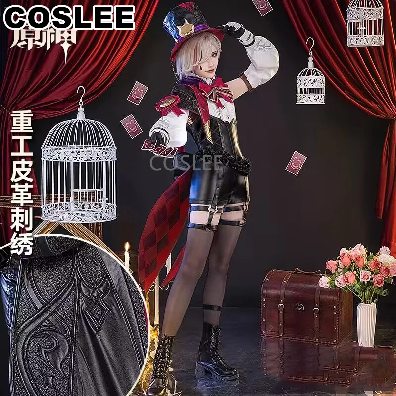 COSLEE Genshin Impact Lyney Magician Cosplay Costume Game Suit Gorgeous Dress With Hat Halloween Party Outfit For Women S-3XL