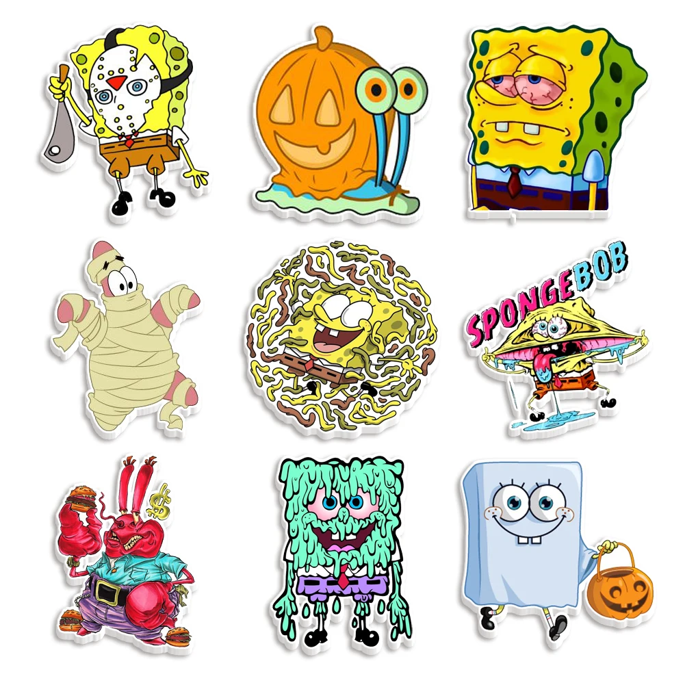 30 Pcs /Lot Halloween Cartoon Spongebob And Friends Planar Resin Acrylic Set Charms DIY Hairpin Jewelry Craft FlatBack Decor