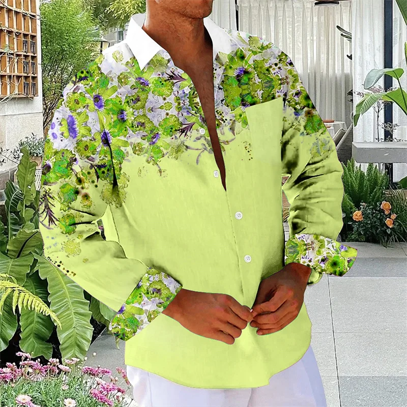 Men's Floral Button Lapel Front Pocket Shirt Beach Shirt Long Sleeve Hawaii Daily Vacation Spring Summer 3D Printing 12 Colors