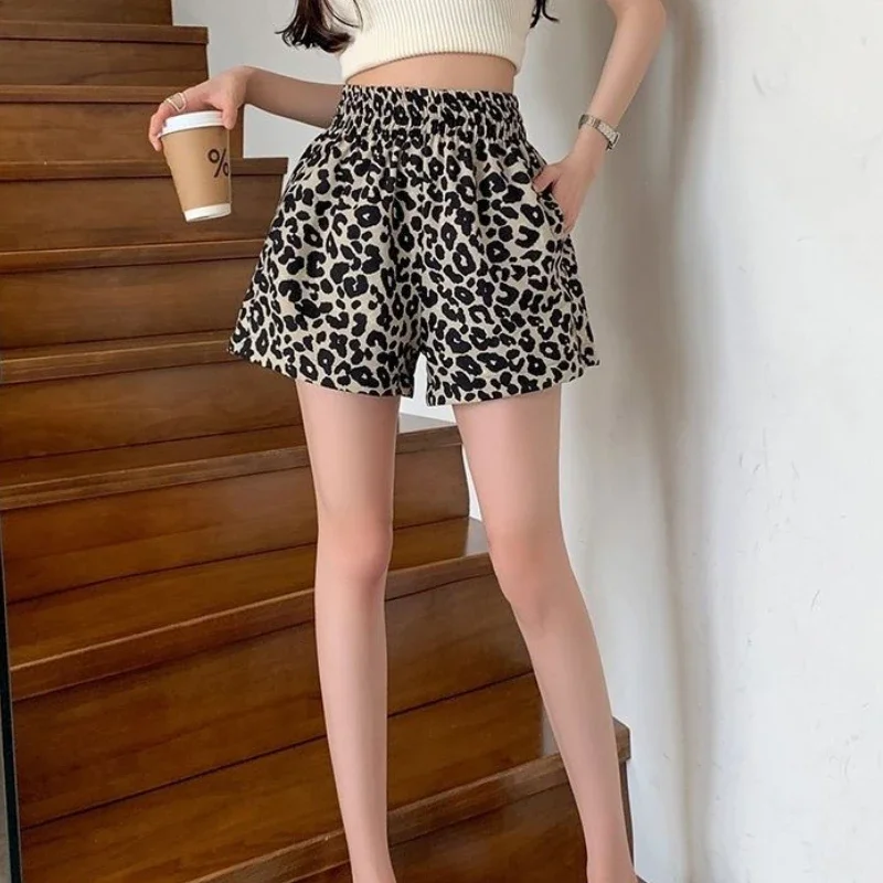 Leopard Shorts Women Vintage Aesthetic Joggers Casual High Waist Summer Tender Streetwear Mujer Harajuku Clothing Fashion Daily