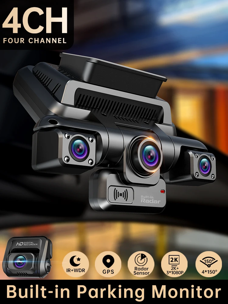 XUOIB I9pro-WB 4CH 360 °   Dashcam 4'' Touchscreen 4K/2K Frontkamera für Auto DVR-Kamera 24H Parkmodus GPS WLAN Rekorder Nachtsicht