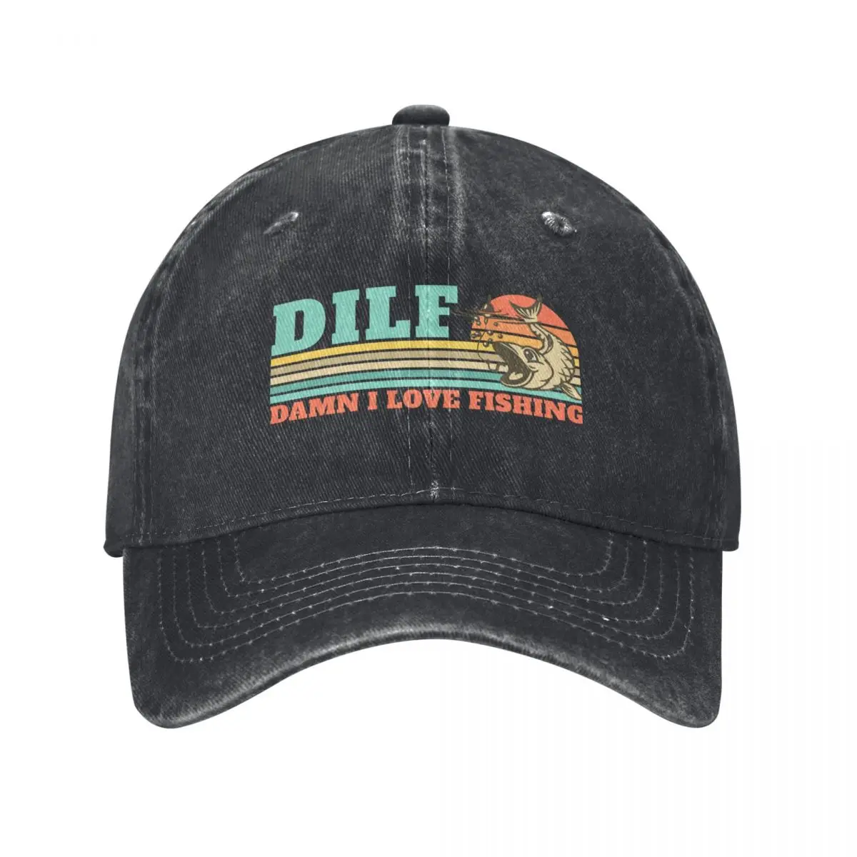 DILF Damn I Love Fishing Retro Vintage Sunset Funny Fishing Gift Baseball Cap Big Size Hat Horse Hat Men's Luxury Women's