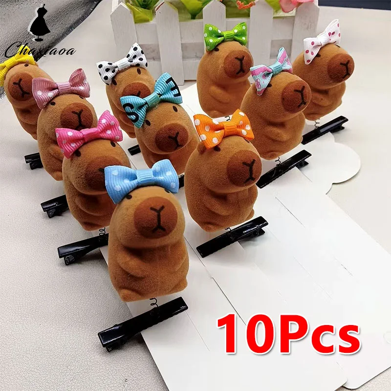 10PCS Bow Tie Little 3D Capybara Hairpin for Girls, Spring Clip Duckbill Clip Bangs Clips Side Clips Headwear Hair Accessories